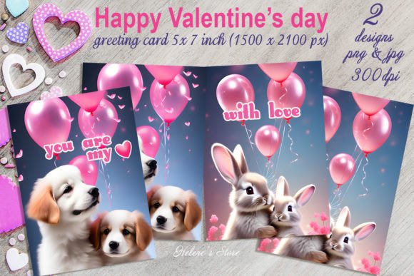 Download Valentines Animals on Greeting Cards Set - Valentines Collection